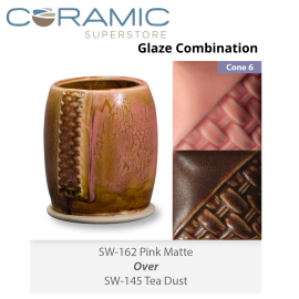 Pink Matte SW162 over Tea Dust SW145 Stoneware Glaze Combination